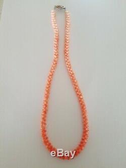 Vintage Angel Skin Coral Necklace Woven Ombre Bead Multi Strand Silver Clasp