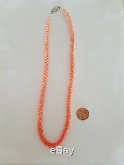 Vintage Angel Skin Coral Necklace Woven Ombre Bead Multi Strand Silver Clasp