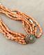 Vintage Angel Skin Coral & Pearl Multi Strand Necklace Sterling Silver Clasp
