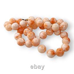 Vintage Angel Skin Coral Round Beaded Single Strand Necklace 925 Sterling Clasp