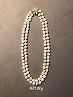 Vintage Angel Skin Coral and 14K Gold 20 200 Gram 2-Strand Necklace 96 Beads