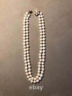 Vintage Angel Skin Coral and 14K Gold 20 200 Gram 2-Strand Necklace 96 Beads