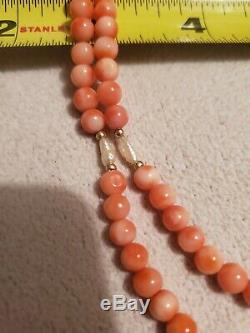Vintage Angel Skin Pink Red Coral Pearl Gold Beads Necklace 28 to 29 inches