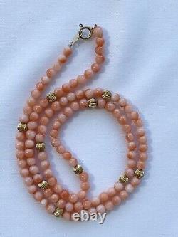 Vintage Angel Skin Polished Coral & 14k Gold Bead Necklace 18