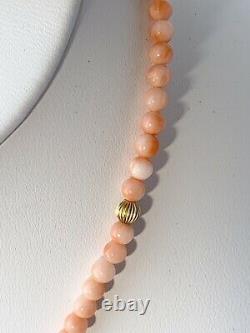 Vintage Angel Skin Polished Coral & 14k Gold Bead Necklace 18
