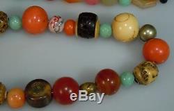 Vintage Antique Bead Necklace-Coral, Chinese Cinnabar, Carved, Jade, Carnelian