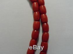 Vintage Antique Natural Carved Red Coral Beads Necklace 20 Long- 30 Grams