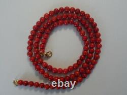 Vintage Antique Natural Carved Red Coral Beads Necklace 25 Long- 37 Grams