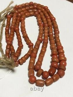 Vintage Antique Natural Carved Red Coral Beads Necklace 76 Grams