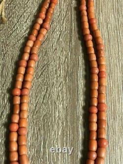 Vintage Antique Natural Carved Red Coral Beads Necklace 76 Grams