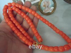Vintage Antique Natural Carved Red Mediterranean Coral Beads Necklace 118 Grams