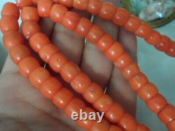 Vintage Antique Natural Carved Red Mediterranean Coral Beads Necklace 118 Grams