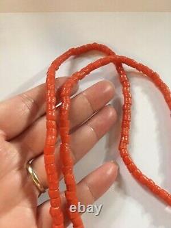 Vintage Antique Natural Italian Orange Coral Bead Necklace 41gram 33Strand