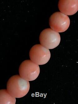 Vintage Antique Pink Angel Skin Coral Graduated Bead Necklace Gold Beads