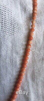 Vintage Antique Pink Angel Skin Coral Graduated Bead Necklace Gold Beads