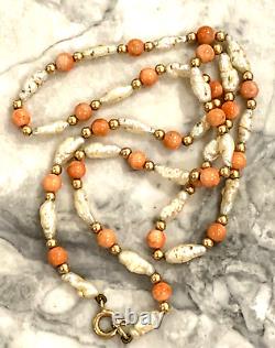 Vintage Art Deco 9CT Gold Necklace with Freshwater Pearls and Natural Coral