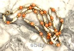 Vintage Art Deco 9CT Gold Necklace with Freshwater Pearls and Natural Coral