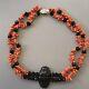 Vintage Art Deco Carved Whitby Jet And Salmon Coral Statement Necklace 1915-30's