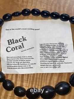 Vintage Art Deco Cayman Islands Rare Black Coral Graduated Bead Necklace 52g