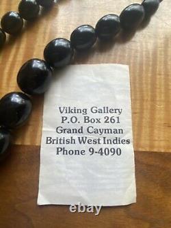 Vintage Art Deco Cayman Islands Rare Black Coral Graduated Bead Necklace 52g