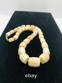 Vintage Art Deco Graduating Barrel Shape Carved Genuine Coral Beads Necklace