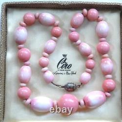 Vintage Art Deco Louis Rousselet Coral Pink Poured Glass Necklace French signed