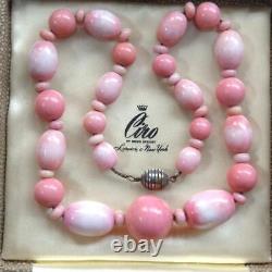 Vintage Art Deco Louis Rousselet Coral Pink Poured Glass Necklace French signed