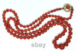 Vintage Art Deco Red Aka Coral with Silver Clasp Necklace 14 Grams