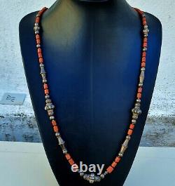 Vintage Asian Necklace silver and genuine coral beads