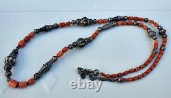 Vintage Asian Necklace silver and genuine coral beads