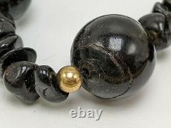 Vintage Authentic Natural Black Coral & Yellow Gold Beaded Necklace 22