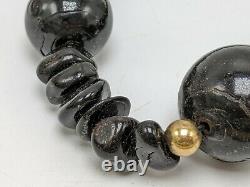Vintage Authentic Natural Black Coral & Yellow Gold Beaded Necklace 22