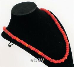 Vintage Beautiful Red Coral Bead Necklace Restrung On Black String Nice Beads