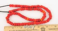 Vintage Beautiful Red Coral Bead Necklace Restrung On Black String Nice Beads