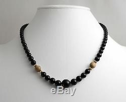 Vintage Black & Golden CORAL Graduated Beads NECKLACE 18 14K clasp & finding