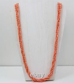 Vintage Carved 14K Gold Coral Necklace Bead Classic Luxury High End 30