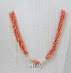Vintage Carved 14K Gold Coral Necklace Bead Classic Luxury High End 30