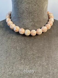 Vintage Carved Angel Skin Coral Bead Necklace