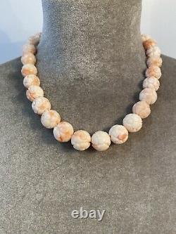 Vintage Carved Angel Skin Coral Bead Necklace