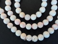 Vintage Carved Angel Skin Coral Bead Necklace 20 Long 49.5 Grams