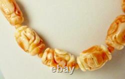 Vintage Carved Angel Skin Coral Shou Dragon Barrel Bead Necklace