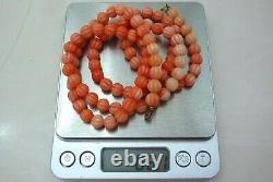 Vintage Carved Natural Angel Skin Coral Bead Necklace 68 Grams 31