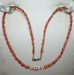Vintage Carved Red Pink Coral Tulip Flower Beads Beaded Graduated NECKLACE