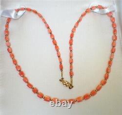 Vintage Carved Red Pink Coral Tulip Flower Beads Beaded Graduated NECKLACE