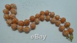 Vintage Chinese Carved Natural Coral Beads Necklace 58 Grams 10 MM To 13 MM 18