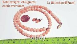 Vintage Chinese Genuine Pink Coral Round Bead Necklace & Earrings G+G