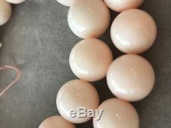 Vintage Chinese Natural Pink Angel Skin Coral Bead Necklace 86 Grams 20 10 mm