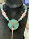 Vintage Chinese Necklace-carved Turquoise, Coral Beads With Pearls And Plain Cor