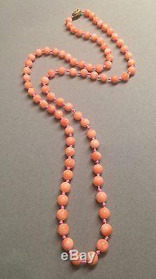 Vintage Chinese Pink Coral Bead Necklace Circa 1980s