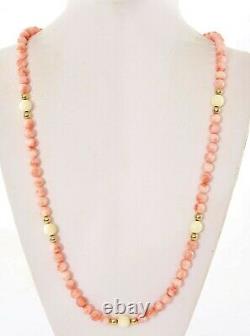 Vintage Chinese Salmon Coral Carved Carving Bead 12K Gold Clip Necklace